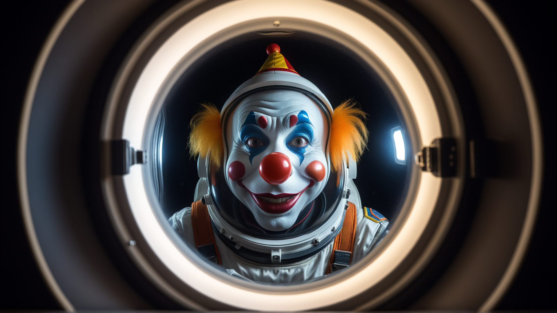 AI generated wallpaper featuring clown, astronaut, spacesuit