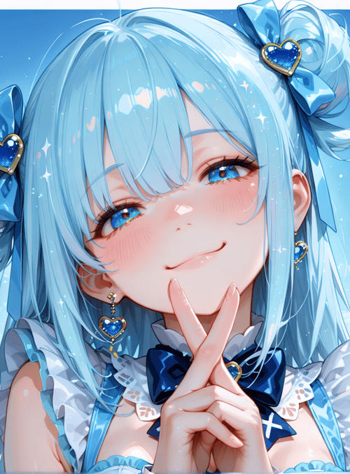 girl, anime, character, hair, bow, hands, dress, ears, eyes, confetti
