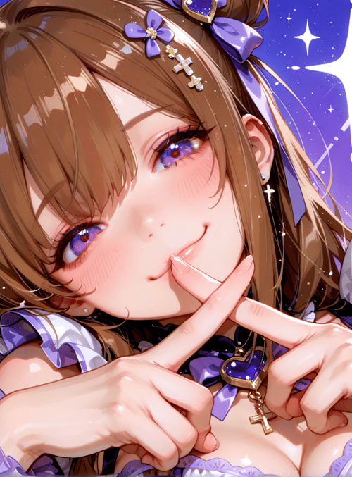 girl, anime, character, bunny, bunny ears, hearts, bows, cross, stars, confetti