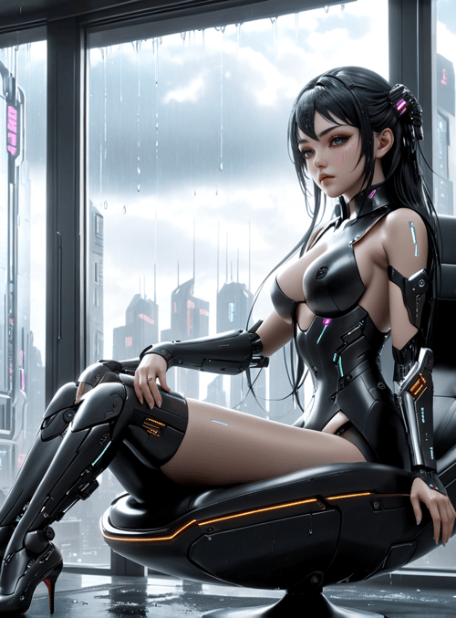 cyborg, woman, chair