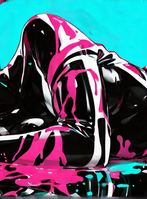 woman, liquid, neon, cyberpunk, surreal, splash, futuristic, glossy, abstract, urban