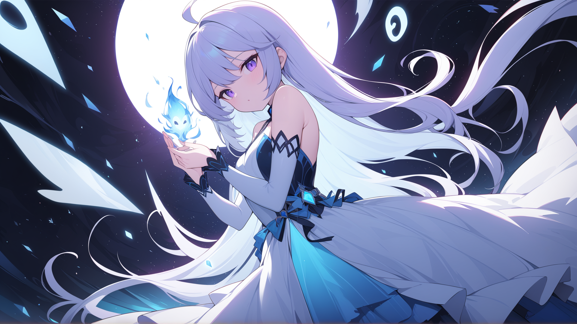 AI generated wallpaper featuring anime girl, flying creature, crystals