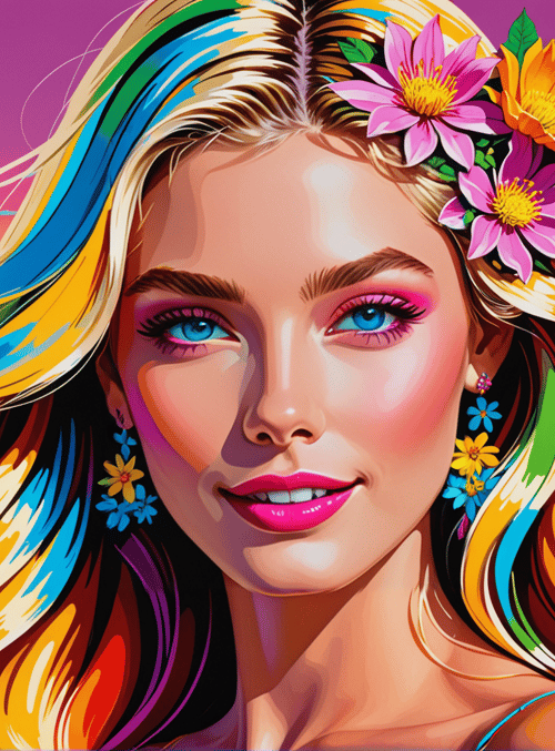 woman, flowers, cityscape, hair