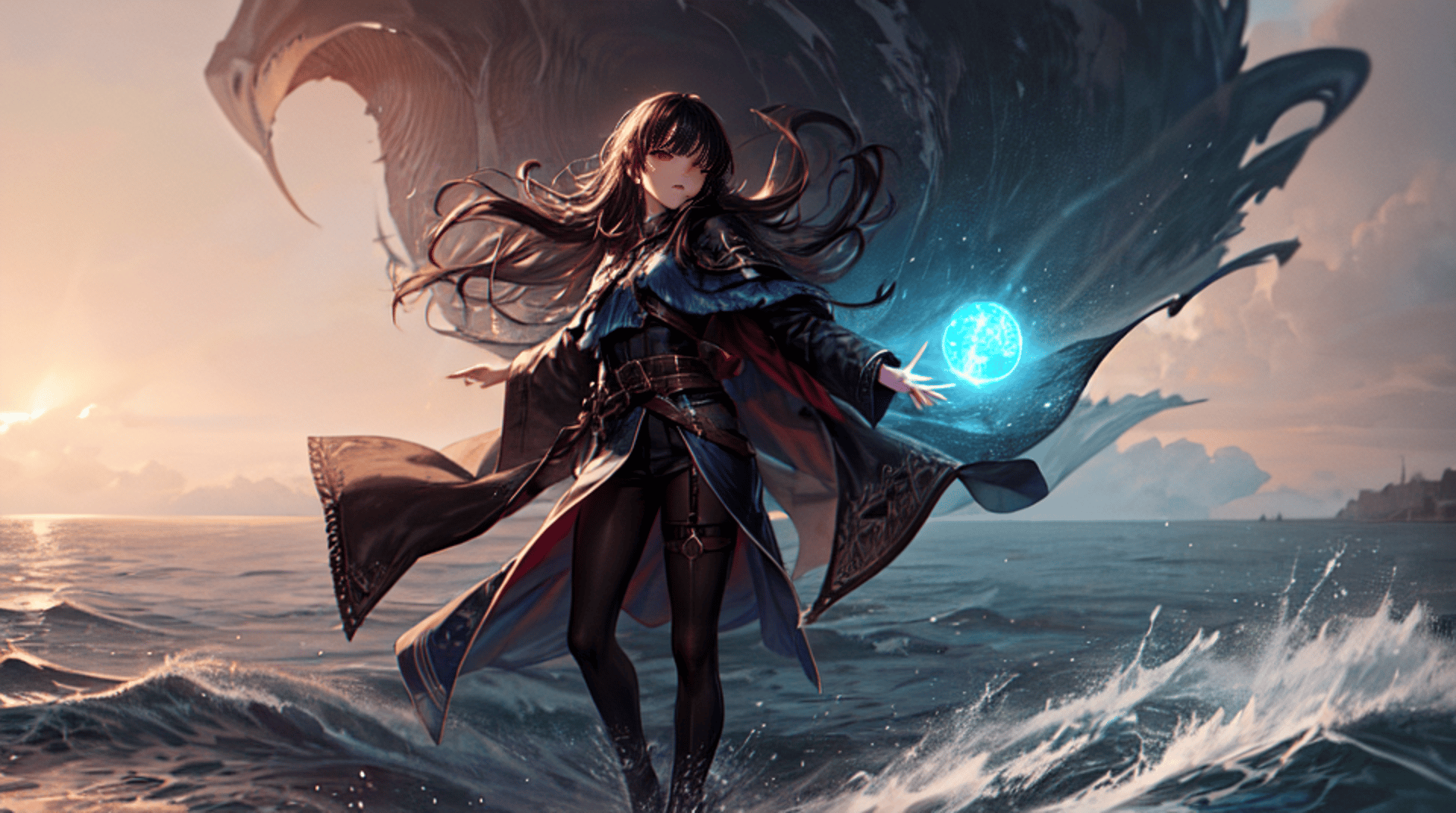AI generated wallpaper featuring woman, dragon, magic