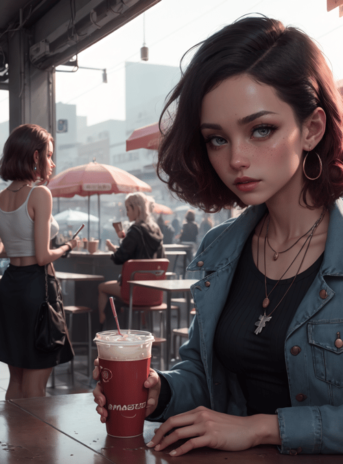 woman, cafe, street
