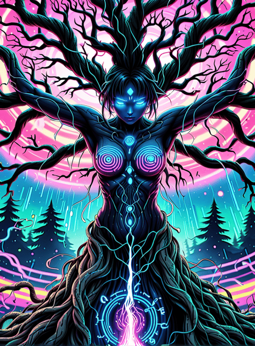 tree, woman, forest, energy, light, branch, nature, spirit, glow, aura