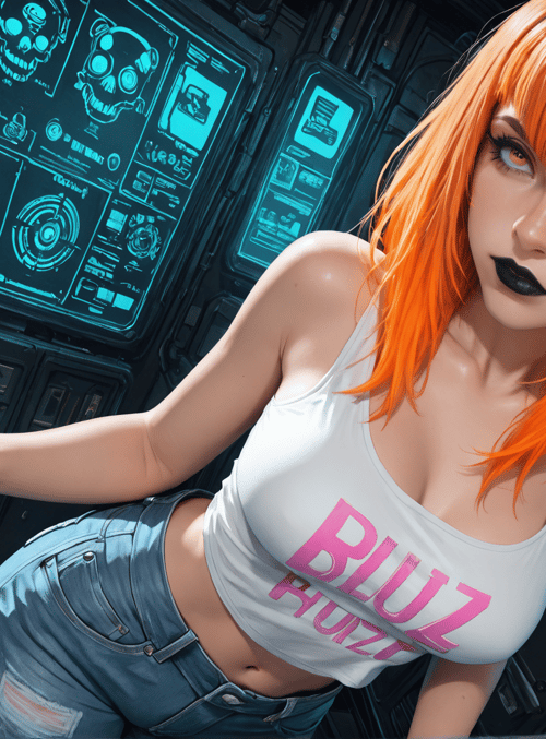 woman, sketchbook, tattoo, tank top, jeans, screens, cyberpunk, skull, hair, notebook