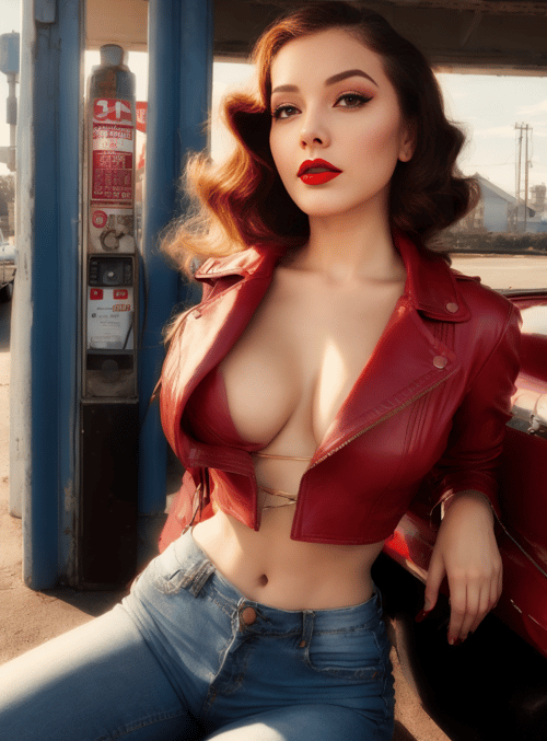 woman, car, gas station