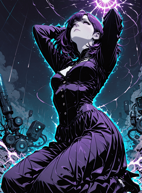 woman, robot, energy, stars, camera