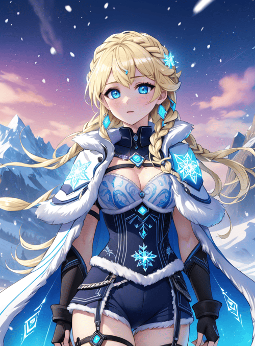 frozen girl, anime character, snow warrior