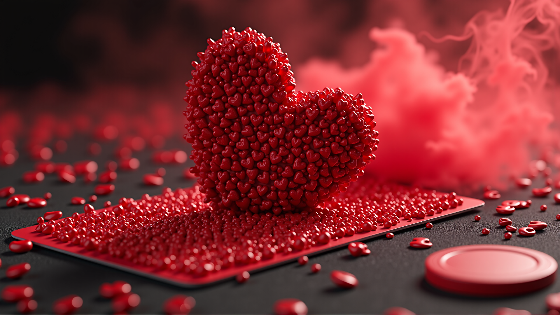 AI generated wallpaper featuring heart, beads, smoke