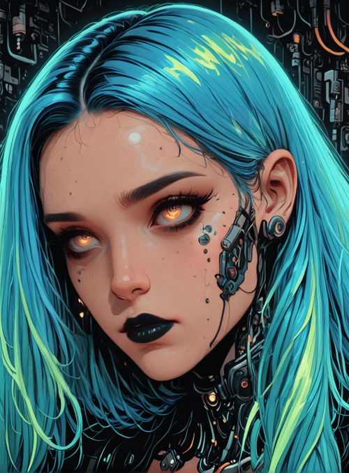 cyborg, skull, gadget, screen, neon, mechanism, circuit, monitor, robot, interface