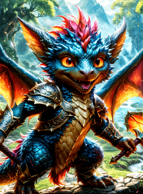 dragon, armor, weapons, flying creature, fantasy creature, goblin, lizard, chibi, wyvern, dragonling