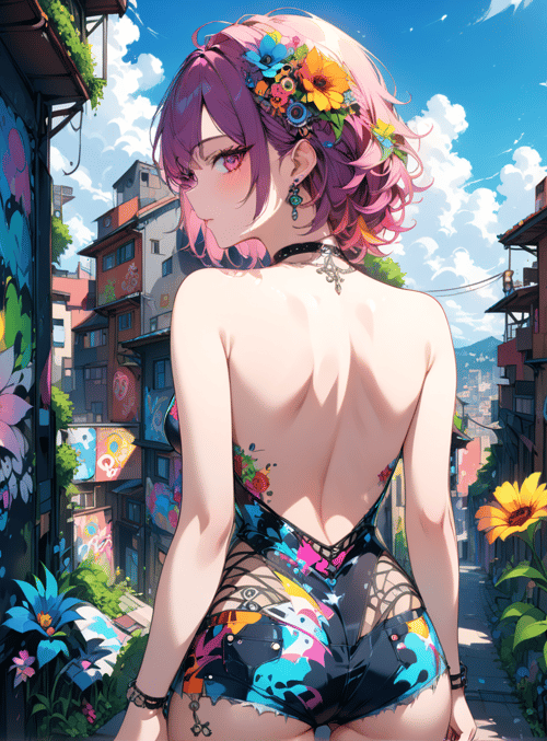 anime girl, graffiti, sunflower