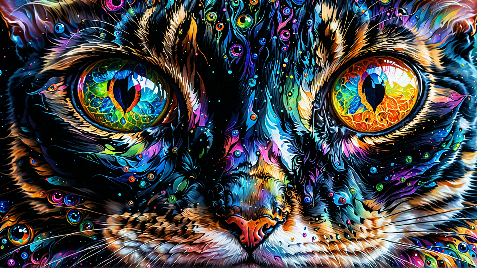 AI generated wallpaper featuring cat, eyes, art