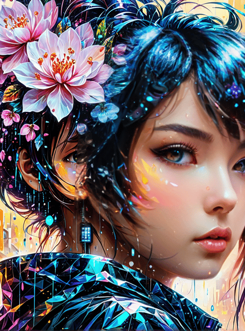 girl, floral, city