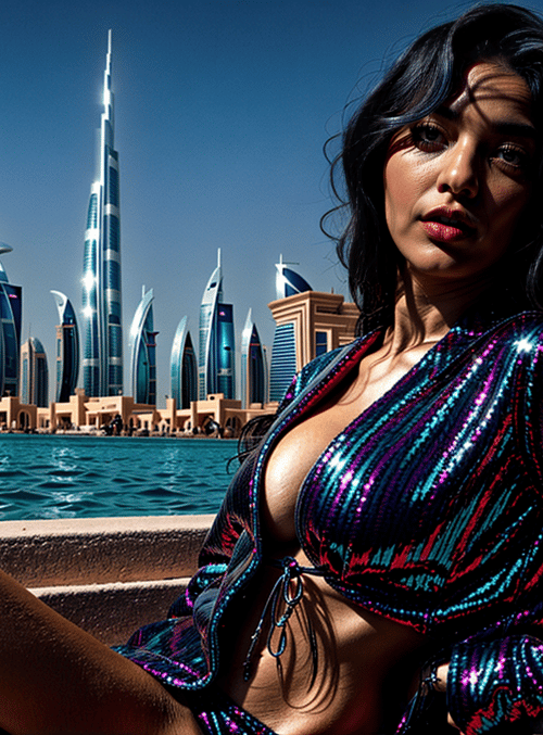 woman, cityscape, pool