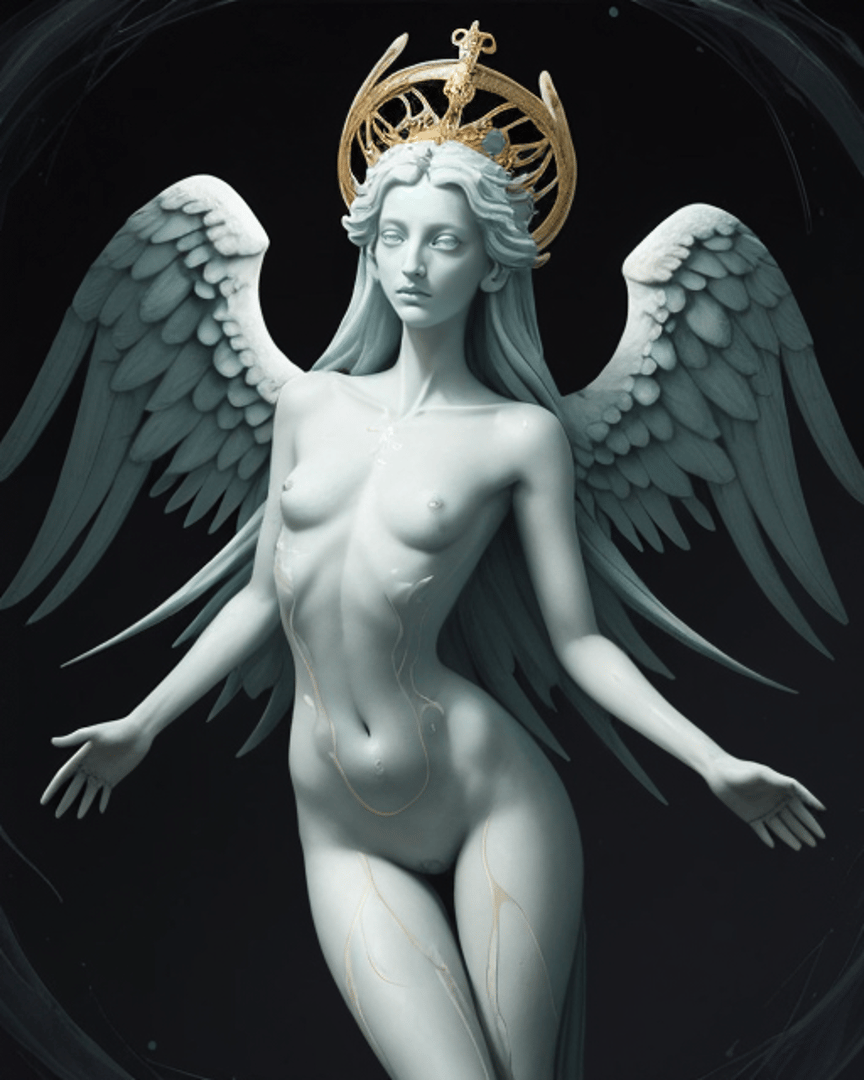 AI generated wallpaper featuring angel, statue, wings