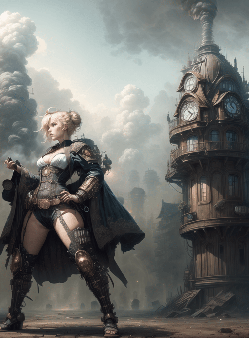 woman, clock tower, city