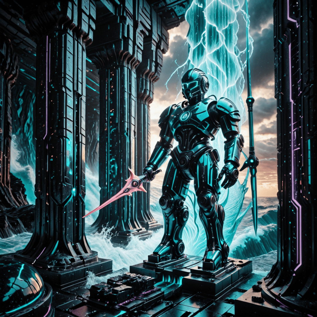 AI generated wallpaper featuring robot, armor, sword