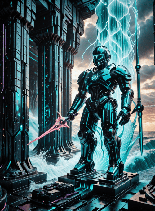robot, armor, sword