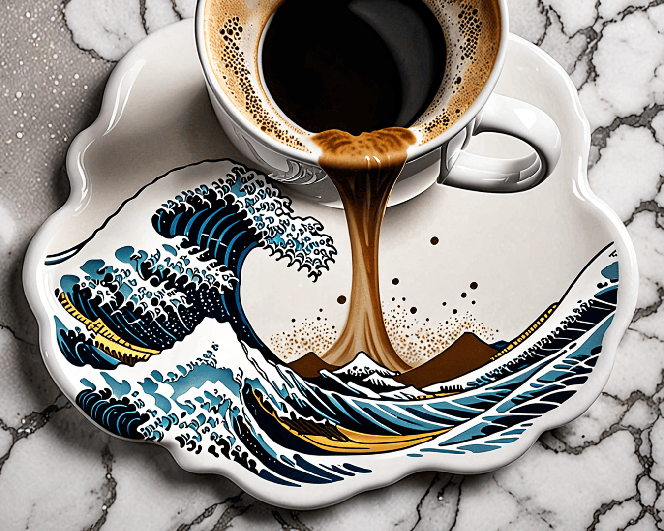 AI generated wallpaper featuring coffee, wave, plate
