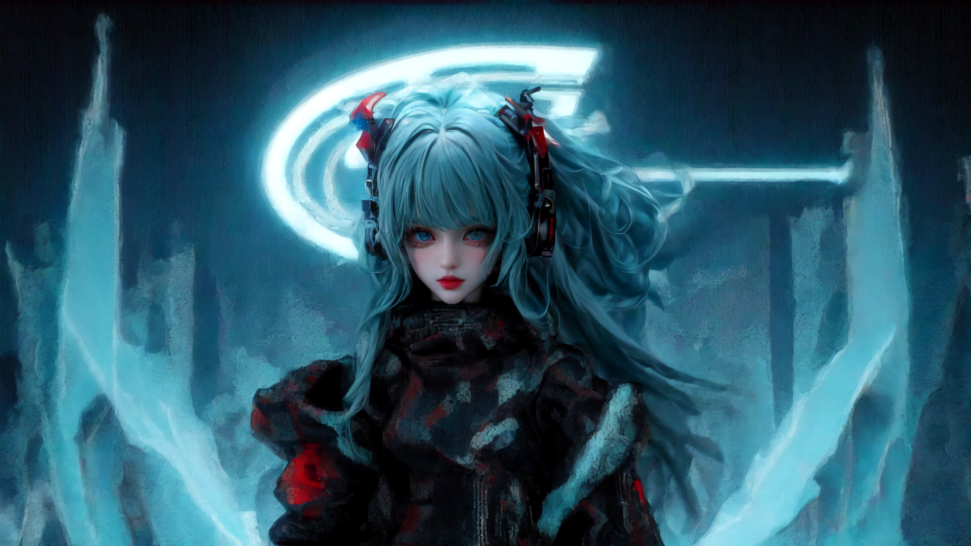 AI generated wallpaper featuring cyberpunk girl, anime character, futuristic warrior