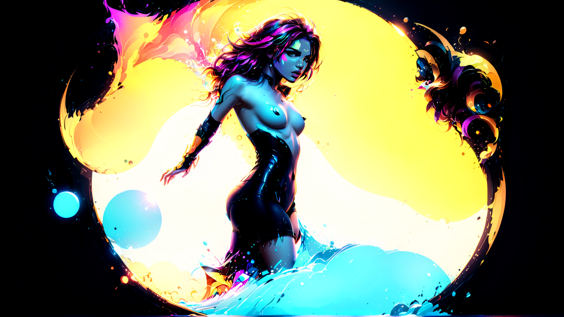 AI generated wallpaper featuring woman, mermaid, surfer