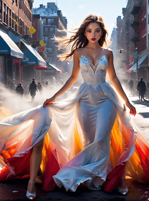 woman, dress, street