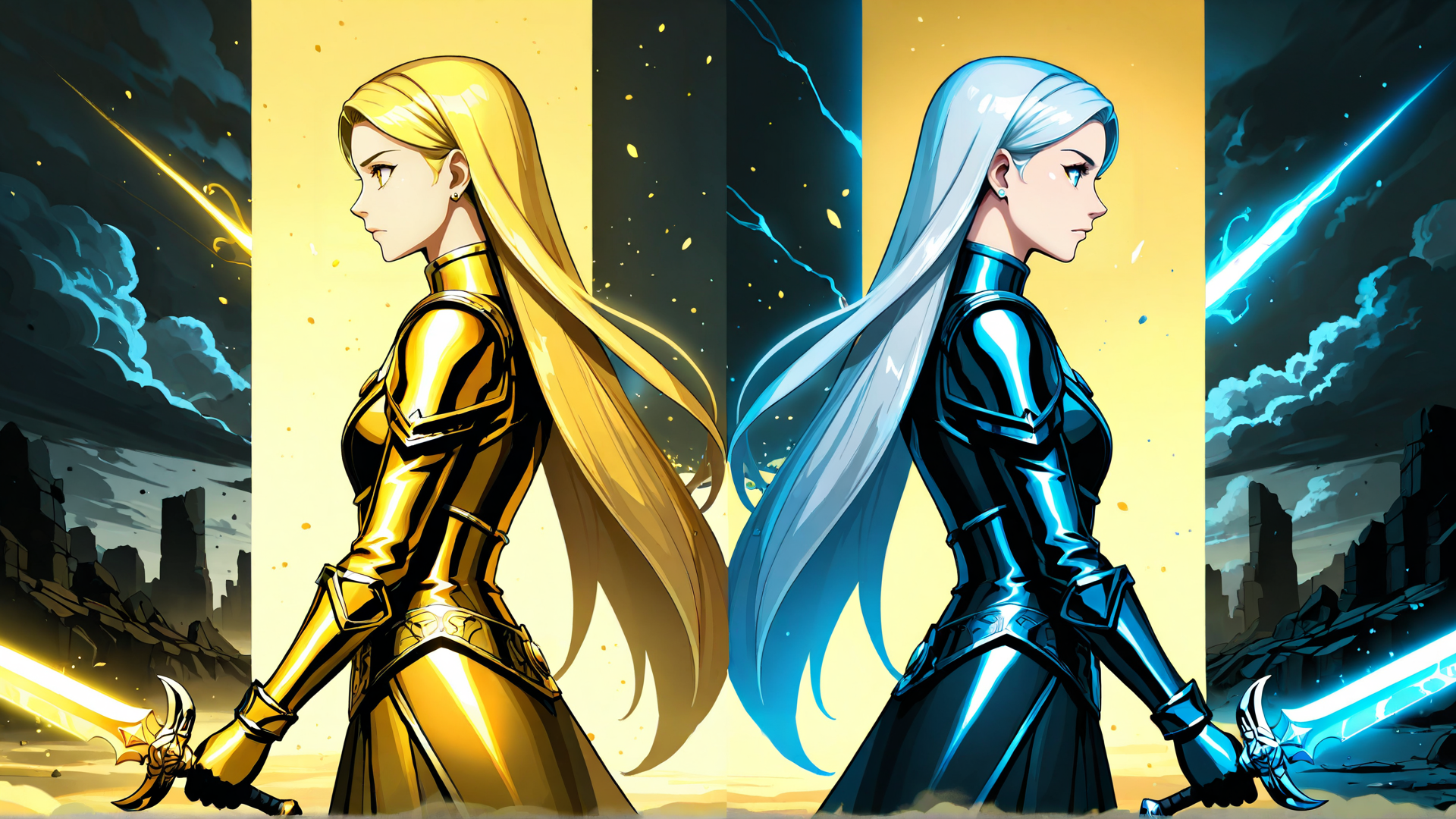 AI generated wallpaper featuring warrior, woman, armor, sword, saber, battle, heroine