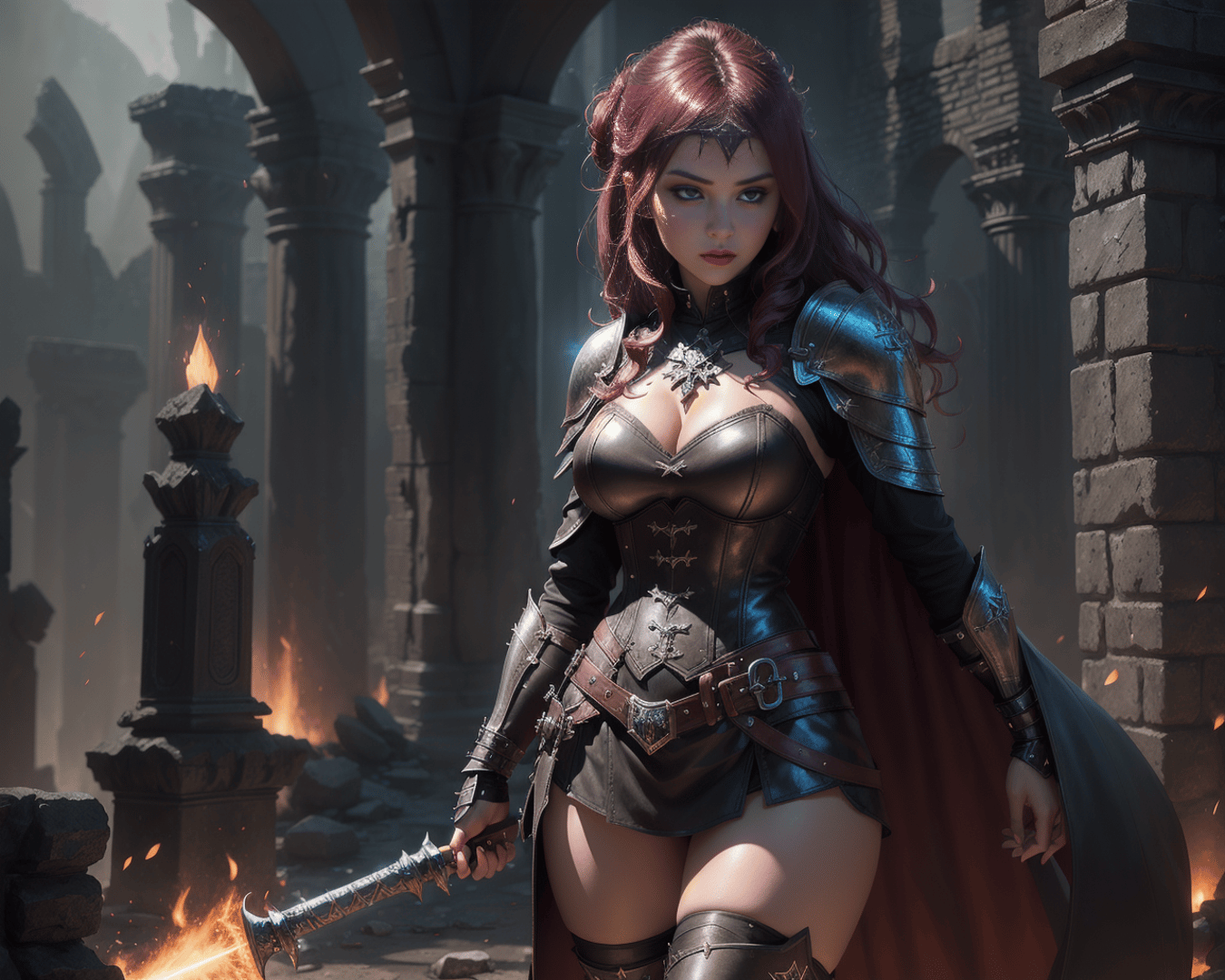 AI generated wallpaper featuring warrior, woman, armor