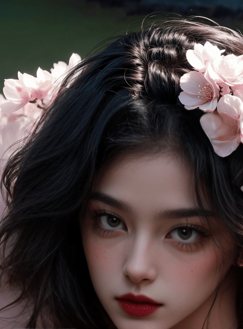 woman, cherry blossoms, water