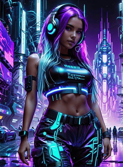 woman, cyberpunk, neon