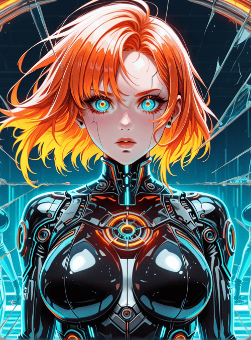 cyborg, woman, mirror, robot, glasses
