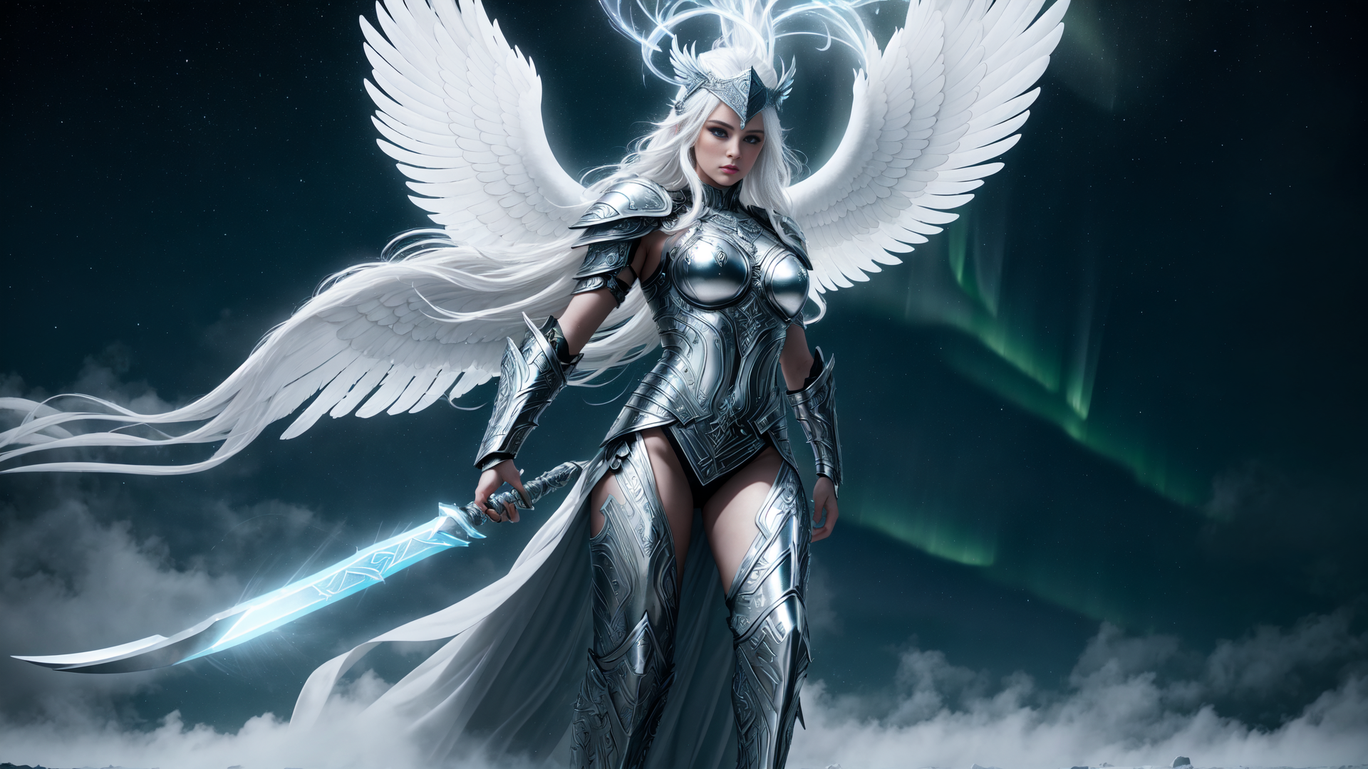AI generated wallpaper featuring angel, warrior, sword