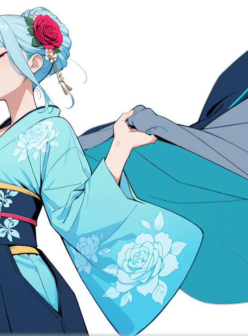 anime girl, kimono, flower