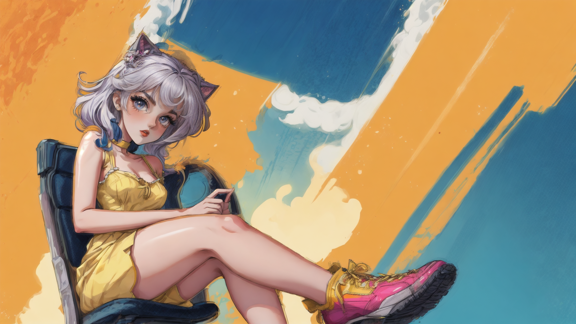 AI generated wallpaper featuring catgirl, anime girl, model