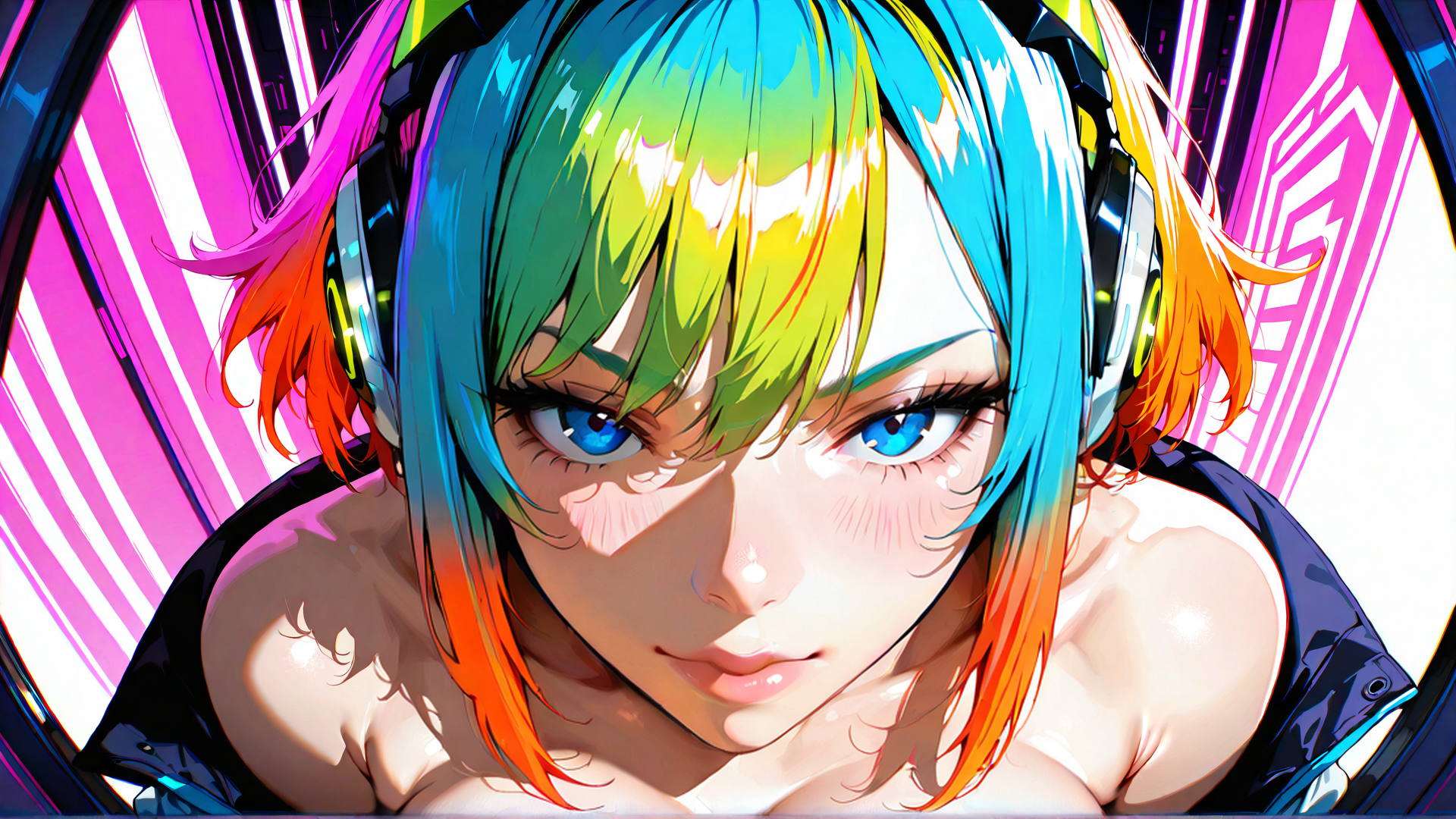AI generated wallpaper featuring anime girl, headphones, hair