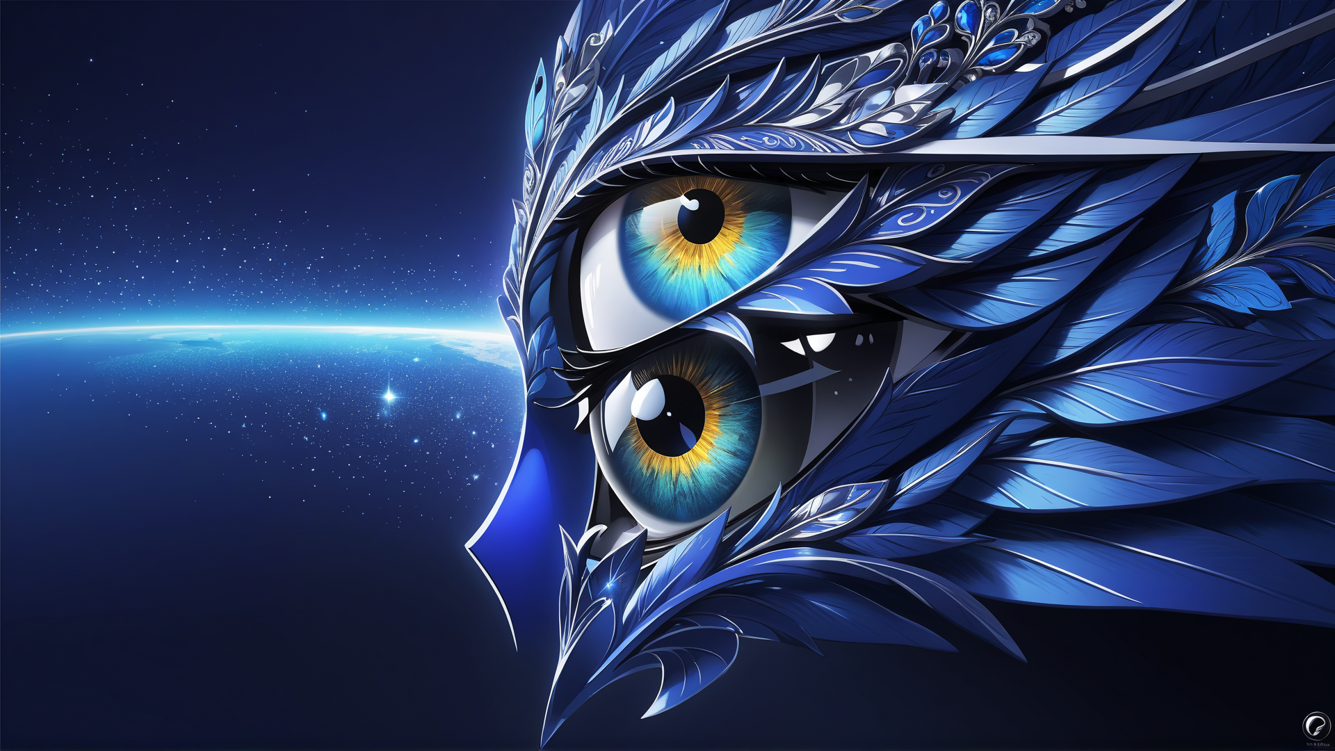 AI generated wallpaper featuring bird, eye, feather