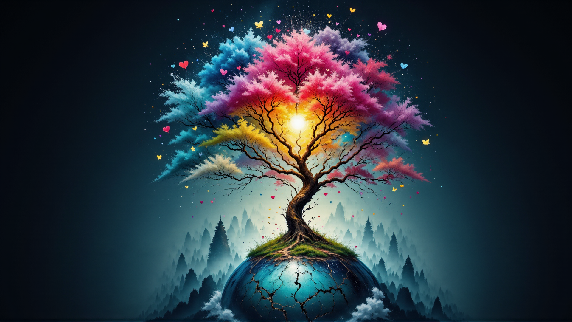 AI generated wallpaper featuring tree, earth, forest