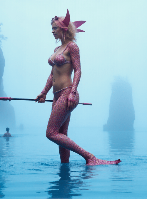 mermaid, spear, water