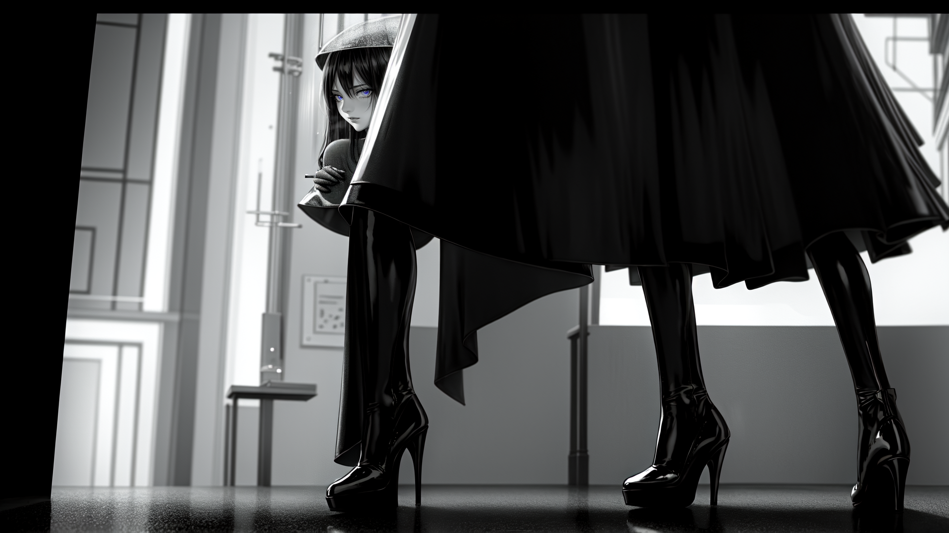 AI generated wallpaper featuring girl, figure, umbrella