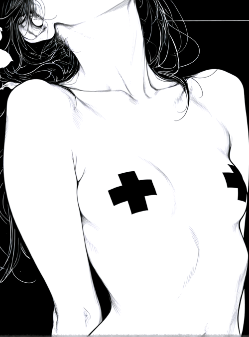 woman, flower, cross, hair