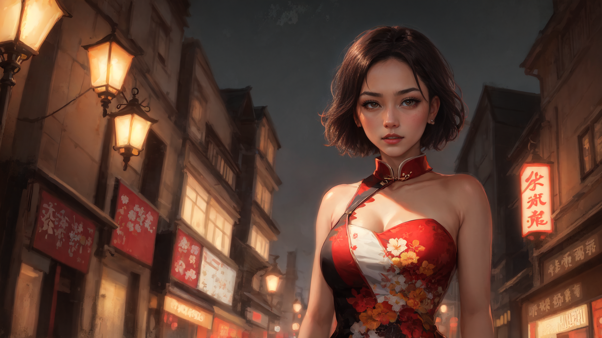 AI generated wallpaper featuring woman, chinese dress