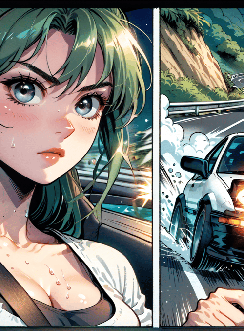 woman, car, road, mountains, drifting, sweat, sweater, license plate