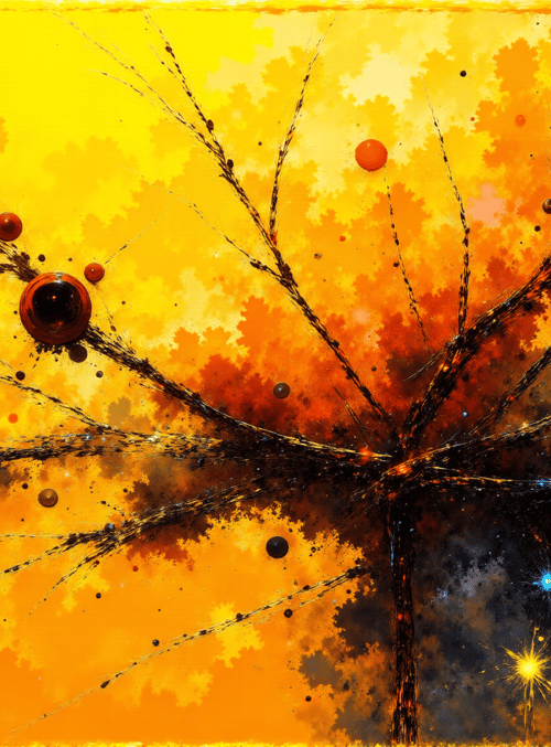 tree, spheres, branches, stars, galaxy