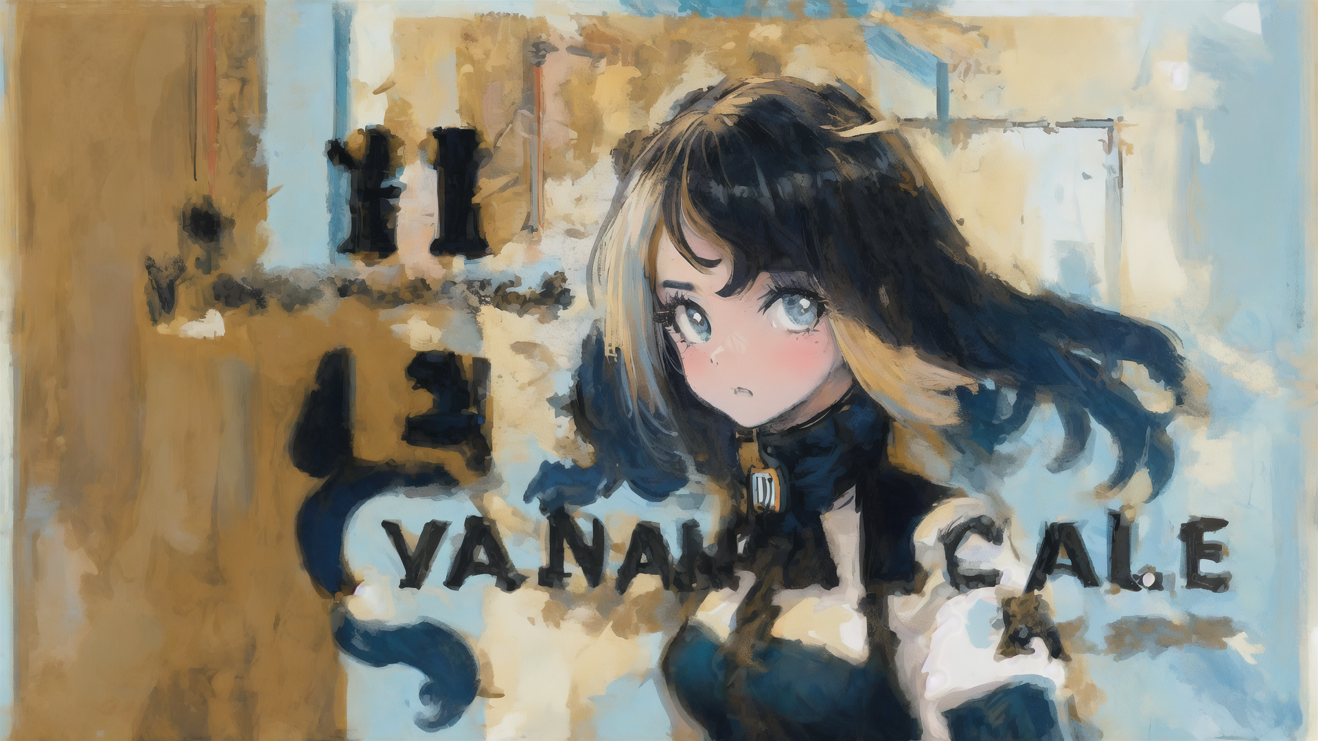 AI generated wallpaper featuring anime girl, text, background