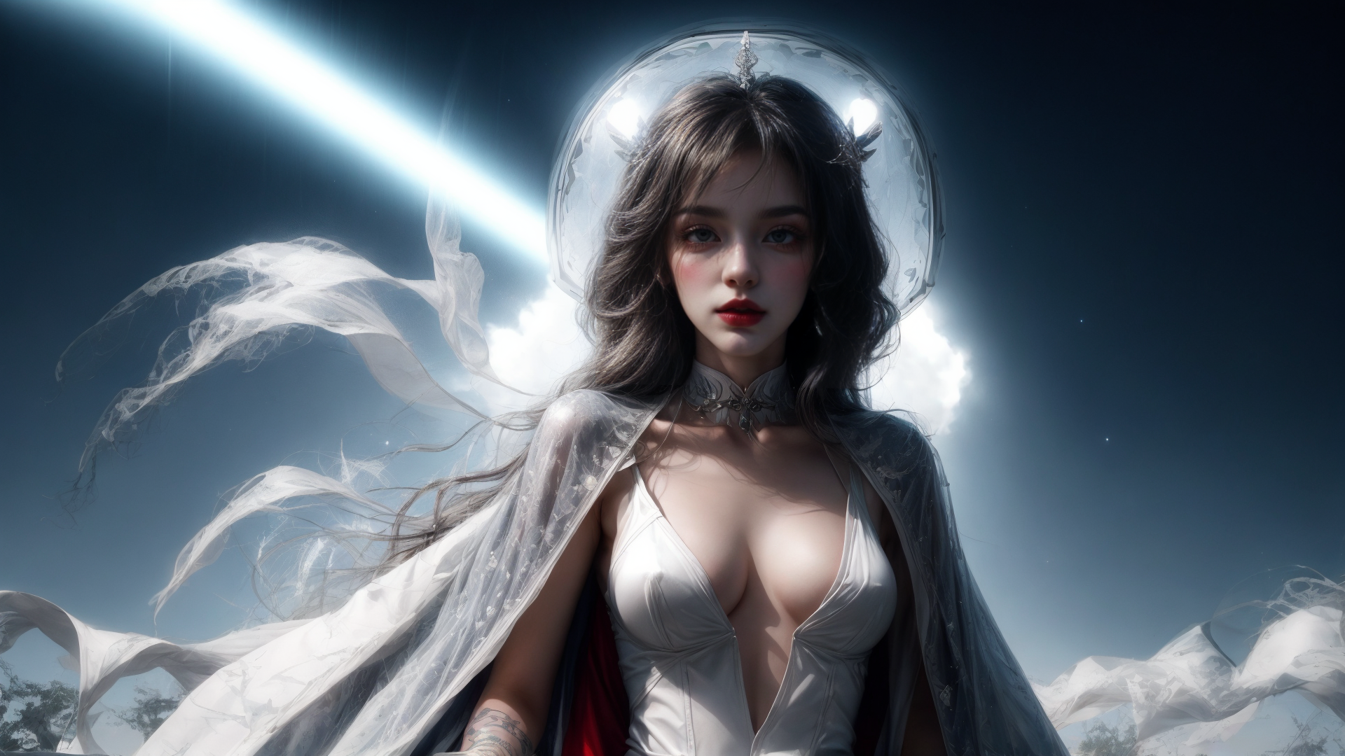 AI generated wallpaper featuring feminine figure, angelic, divine