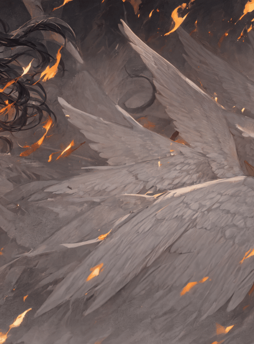 girl, angel wings, fire