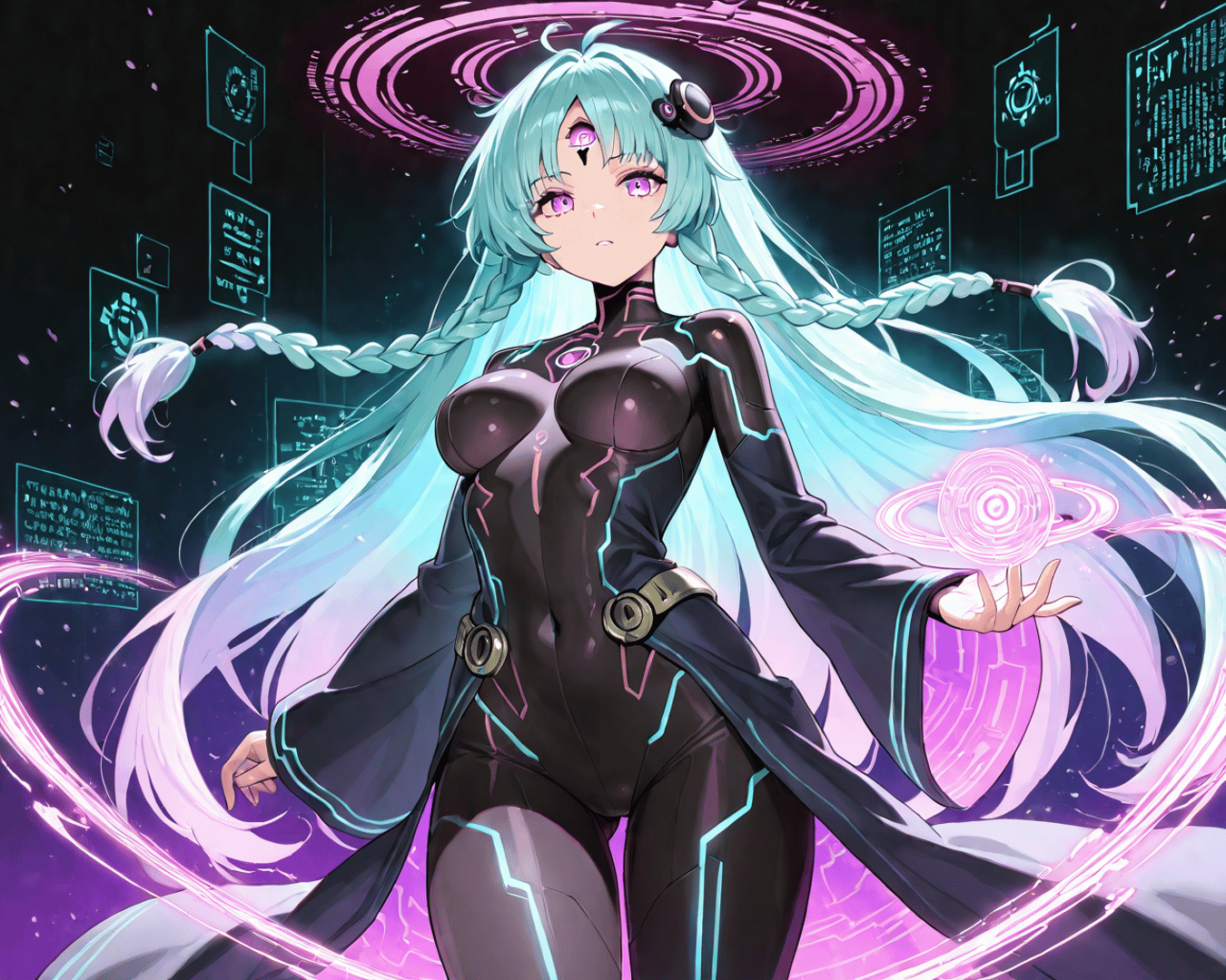 AI generated wallpaper featuring cyberpunk, anime, character